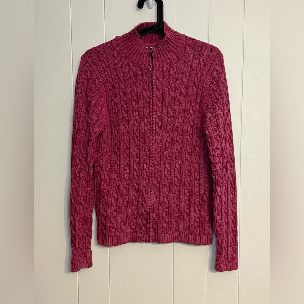 L.L.Bean women's‎ cable-knit full-zip sweater Size M